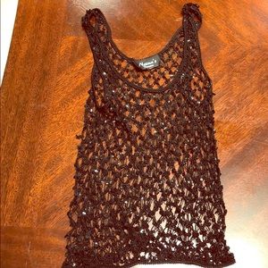 See through shimmer black tank top
